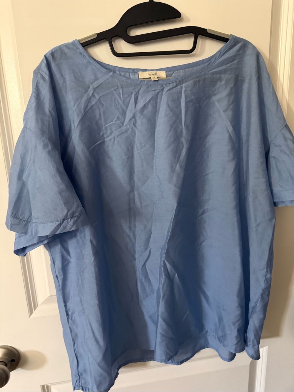 easel Sky Blue Short Sleeve Boatneck Top